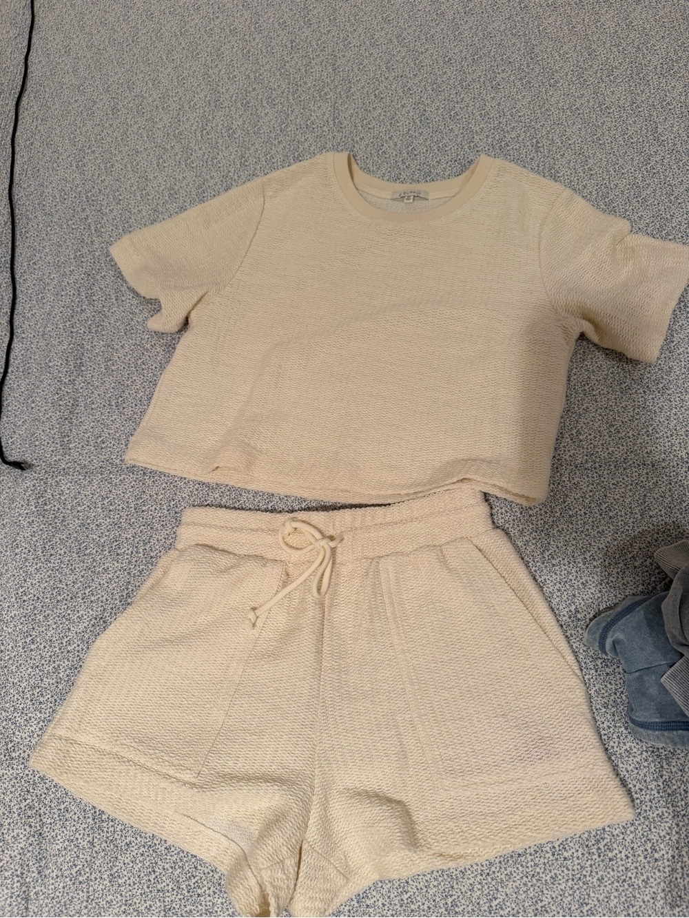 Cream Knit Short Set - Cozy Tee & Drawstring Shorts
